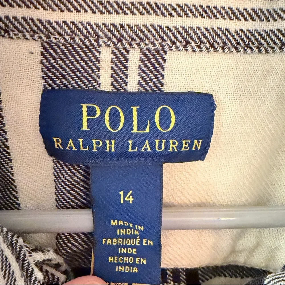 Polo Ralph Lauren Girls Plaid Cotton Twill Shirtdress - Size 14